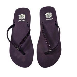 Yellow Box Jello sandal flip-flops featuring rhinestones on the straps.